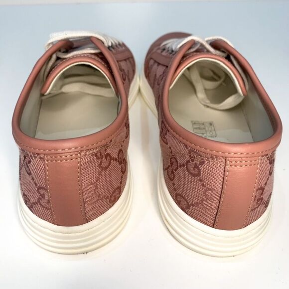 Gucci Low Top Cap Toe Sneakers EU 36.5 US 6.5 Pink GG Canvas Leather Flat Shoes - Picture 7 of 9